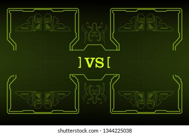 Versus screen design with HUD elements. Announcement of a two fighters. Battle banner match, vs letters competition confrontation. Futuristic design.