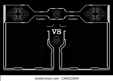 Versus screen design with HUD elements. Announcement of a two fighters. Battle banner match, vs letters competition confrontation. Futuristic design.