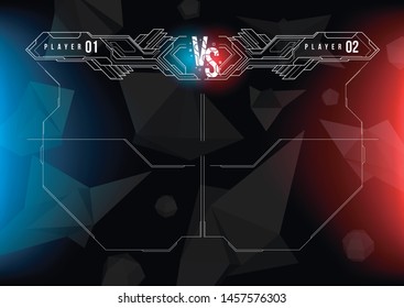 Versus screen design with HUD elements. Announcement of a two fighters. Battle banner match, vs letters competition confrontation. Futuristic design.