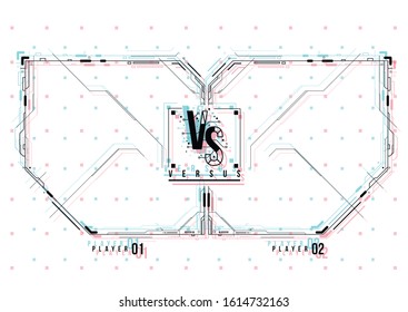 Versus screen design with HUD elements. Announcement of a two fighters. Battle banner match, vs letters competition confrontation. Futuristic design.