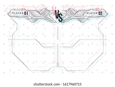 Versus screen design with HUD elements. Announcement of a two fighters. Battle banner match, vs letters competition confrontation. Futuristic design.