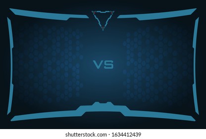 Versus screen design with HUD elements. Futuristic design.  Battle banner match, vs letters competition confrontation. Announcement of Players.