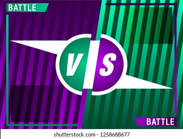 Versus screen design. Purple and Green VS letters. Battle between opponents. Beautiful gradient background of stripes. Vector illustration