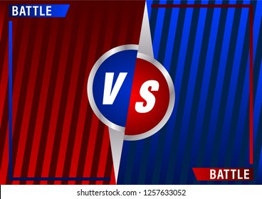 Versus screen design. Red and blue VS letters. Battle between opponents. Beautiful gradient background of stripes. Vector illustration