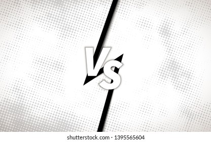 Versus screen design template, battle headline with gray halftone pattern on white