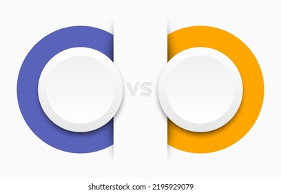 Versus Screen with Empty Round Frames, vector violet and yellow line border on white background. Infographic VS vector papercut design template