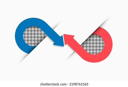 Versus Screen With Empty Transparent Round Frames, Vector Blue And Red Line Border With Diagonal Opposite Arrows On White Background. Infographic VS Vector Papercut Design Template