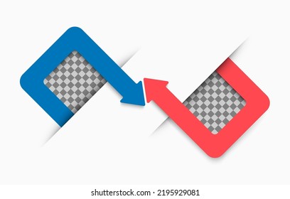 Versus Screen With Empty Transparent Square Frames, Vector Blue And Red Line Border With Diagonal Opposite Arrows On White Background. Infographic VS Vector Papercut Design Template