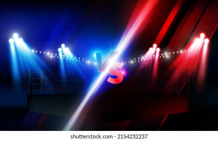 Versus Screen For Fight of sport and game, Battle Or Sport. Boxing ring arena and spotlight floodlights VS bright stadium lights Background Concept vector design