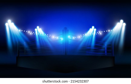 Versus Screen For Fight of sport and game, Battle Or Sport. Boxing ring arena and spotlight floodlights VS bright stadium lights Background Concept vector design