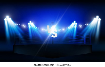 Versus Screen für den Kampf gegen Sport und Spiel, Schlacht oder Sport. Boxring Arena und Spotlight-Flöten VS hellem Stadionlicht Hintergrund Konzept Vektordesign