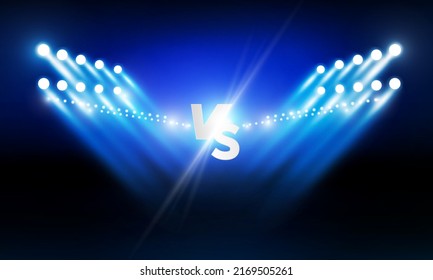 Versus Screen für den Kampf gegen Sport und Spiel, Schlacht oder Sport. Boxring Arena und Spotlight-Flöten VS hellem Stadionlicht Hintergrund Konzept Vektordesign