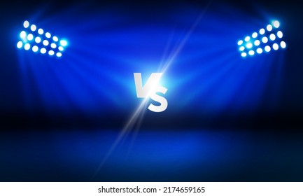 Versus Screen For Fight of sport and game, Battle Or Sport. Boxing ring arena and spotlight floodlights VS bright stadium lights Background Concept vector design