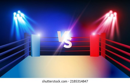 Versus Screen For Fight of sport and game, Battle Or Sport. Boxing ring arena and spotlight floodlights VS bright stadium lights Background Concept vector design