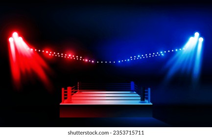 Versus Screen For Fight of sport and game, Battle Or Sport. Arena de boxeo y focos reflectores frente a luces de estadio brillantes Antecedentes Concepto de diseño vectorial