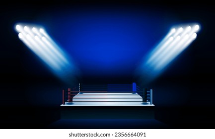 Versus Screen For Fight of sport and game, Battle Or Sport. Arena de boxeo y focos reflectores frente a luces de estadio brillantes Antecedentes Concepto de diseño vectorial