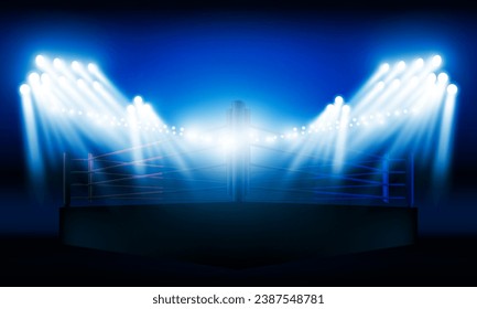 Versus Screen For Fight of sport and game, Battle Or Sport. Boxing ring arena and spotlight floodlights VS bright stadium lights Background Concept vector design