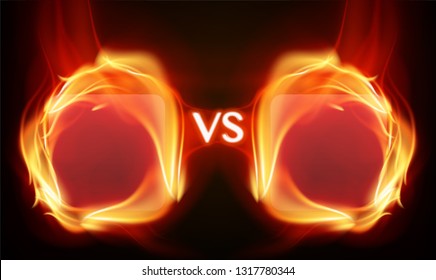 Versus screen with fire frames. Flaming screen for confrontation. Graphic concept for your design