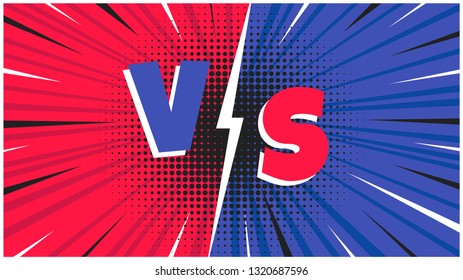Versus screen flat style design vector illustration. Fight screen for battle or gaming. Red versus blue. Fight!