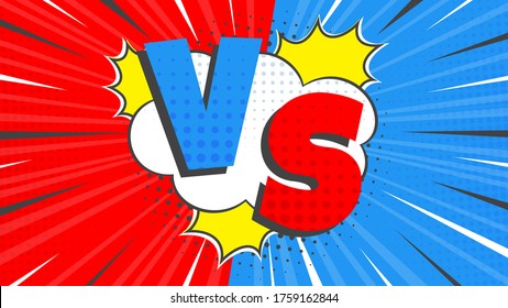 Versus screen flat style design vector illustration. Fight screen for battle or gaming. Red versus blue. Fight.