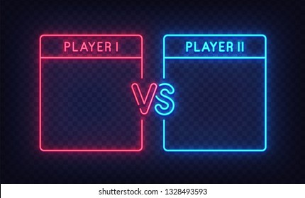 Versus Screen neon sign, bright signboard, light banner. Versus Screen neon, emblem. Vector illustration