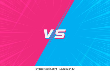 Versus Screen Pink and Light Blue With Halftone and Comic Zoom Line. Vs Fight background for battle, competition and game. Vector Illustration Versus screen.