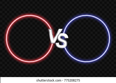 Versus screen with red and blue circle neon frames