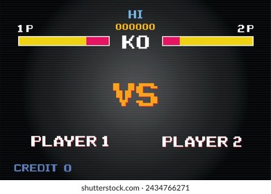 Versus Screen retro game on glitch background of analog tv.	