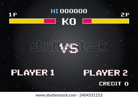 Versus Screen retro game on glitch background of analog tv.