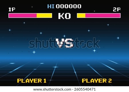 Versus Screen retro game on glitch background of analog tv.