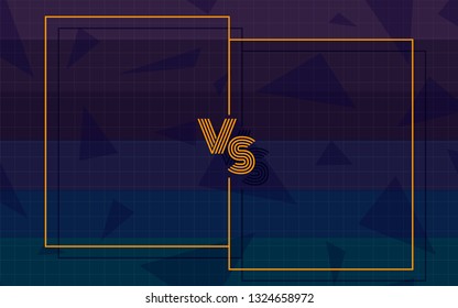 Versus screen in the style of the 80s on a dark striped background. VS - screen template.