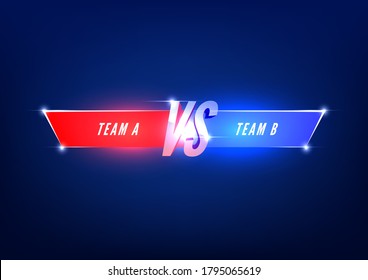 Versus screen template. Vs battle headline, conflict duel between Red and Blue teams.