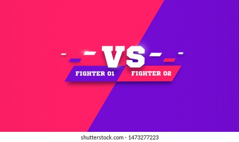 Versus screen. Vs battle headline, conflict duel between Red and Blue teams. Confrontation fight competition. Boxing martial arts mma fighter match vector background template