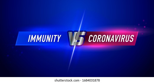 Versus screen. Vs battle headline, conflict duel between Immunity and Coronavirus. Confrontational struggle, competition 