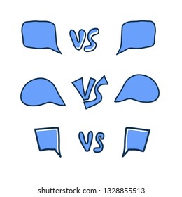 Versus screens elements. Vs symbol with speech bubbles. Confrontation background with space for text. Banner template for battle, match, challenge, sport, duel. Vector color illustration.