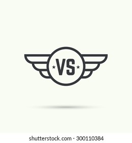 Versus Sign. Badge With Wings. 