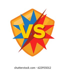 Versus sign with gold shield on the background