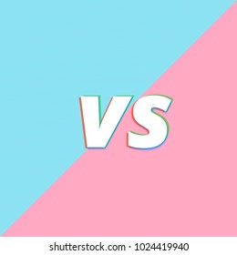 Versus sign on divided backgroundwith glitch effect. VS screen. Decorative battle cover with lettering. Template for banner, poster, flyer, brochure, card. Vector illustration.