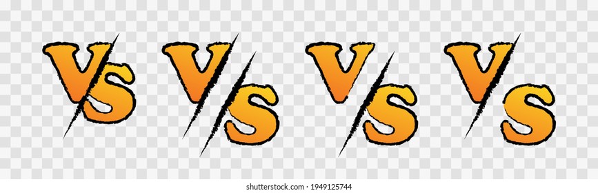 Versus sign set on transparent background. Comics VS letters versus sign or symbol. Versus battle logo emblem. Fight versus battle duel clash symbol set. Vector graphic. EPS 10
