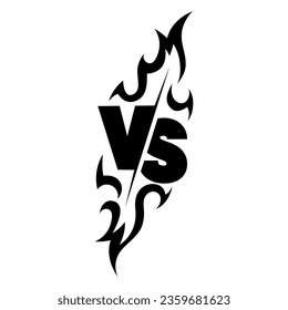 Versus sign surrounded by flames. Black and white symbol. Vector illustration