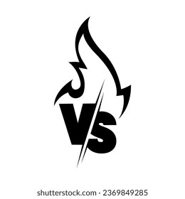 Versus sign surrounded by flames. Black and white symbol. Vector illustration