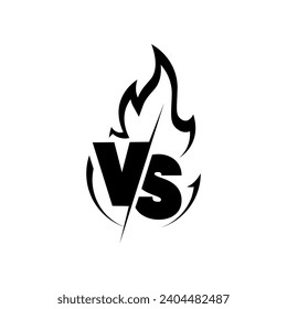 Versus sign surrounded by flames. Black and white symbol. Vector illustration