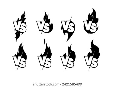 Versus sign surrounded by flames. Color symbol. Vector illustration