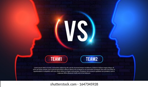 Versus. Sport competition template with men's heads silhouette and light. Team design.