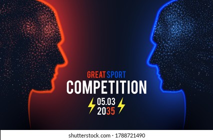 Versus. Sport competition template with men's heads silhouette and light. Team design.