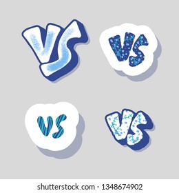 Versus stickers. Vs symbols.  Banner elements for battle, match, challenge, sport, duel, competition, choice. Vector color illustration.