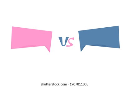 Versus. Stylized sign with empty speech bubbles. VS screen. Decorative battle cover with lettering and copy space. Template for banner for competition. Vector illustration.