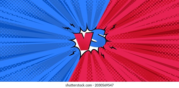 Versus symbol in comic background for battles. Halftone comic design. Vector illustration backdrop