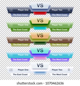Versus Template for Video Blog, Streaming, Augmented Reality or Virtual Reality. Set of Realistic Layered Templates for Video Content. Modern Design on Transparent Background