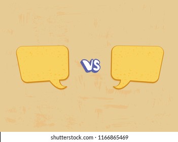 Versus template. VS screen with empty space speech bubbles. Battle background. Vector illustration.